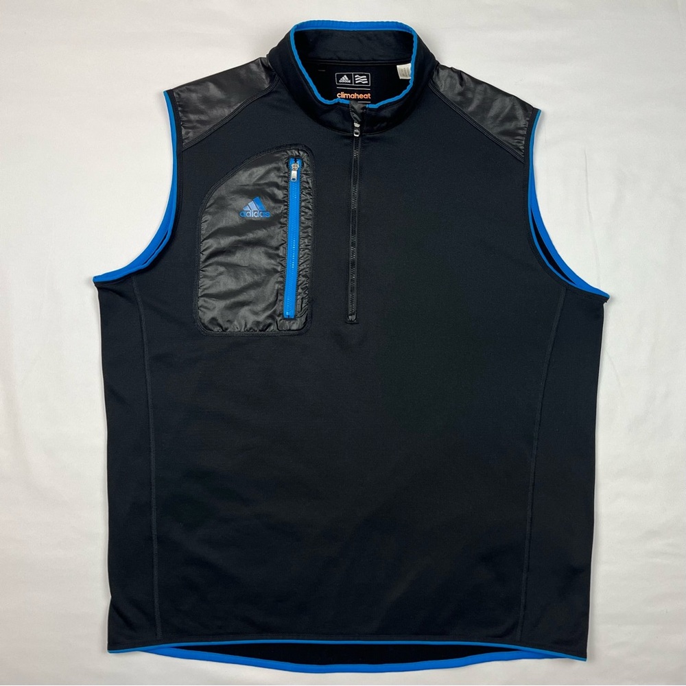 Adidas Climaheat Mens 1/4 Zip Vest Sz Large Black/Blue Golf Pullover B5